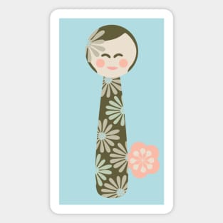 JAPANESE KOKESHI DOLL Flowers Light Pastel Green Beige - UnBlink Studio by Jackie Tahara Magnet